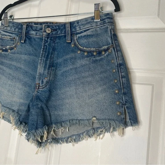 Abercrombie & Fitch Annie High Rise Shorts Blue Denim Distressed Size 30/10